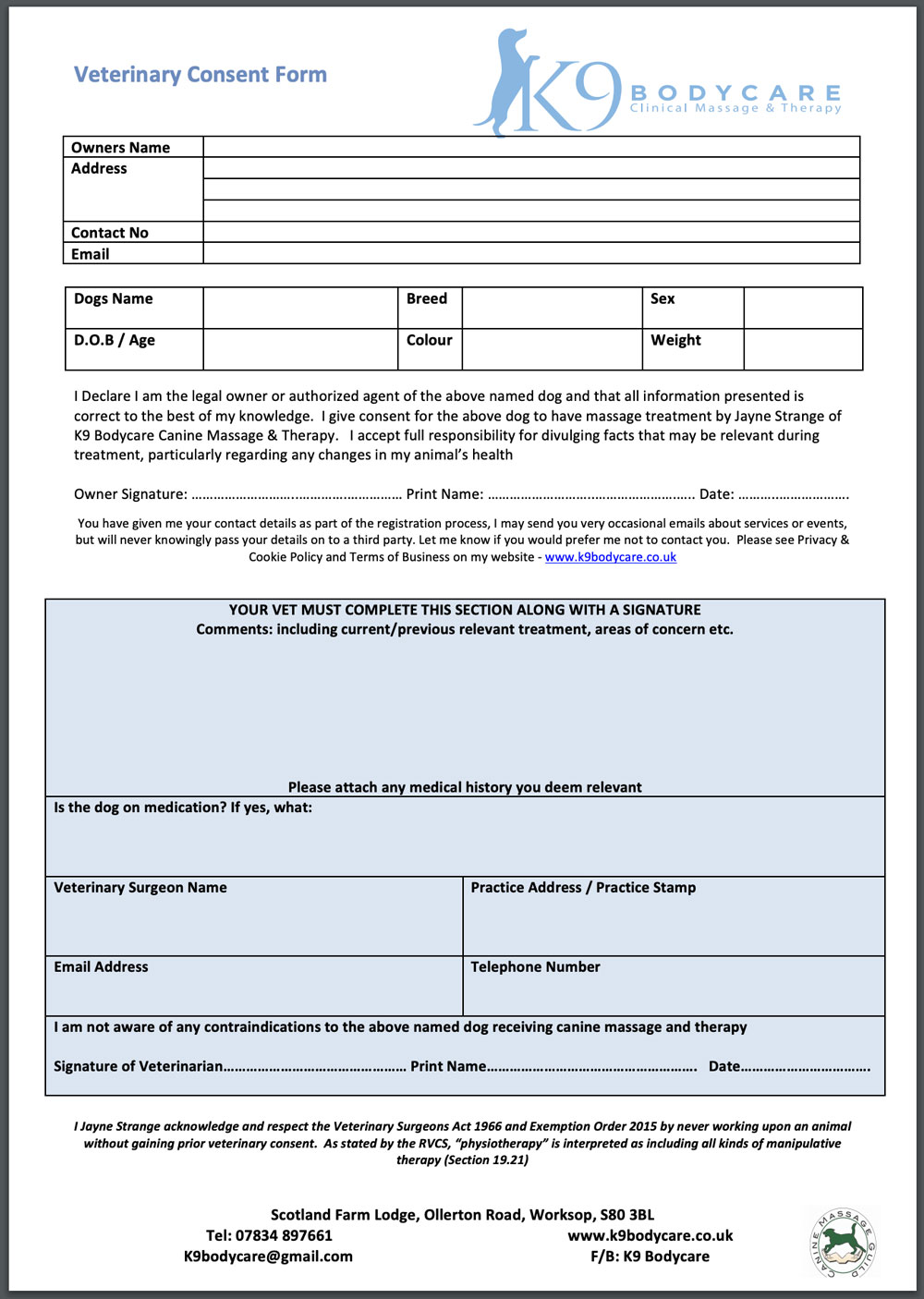 Veterinary Consent Form